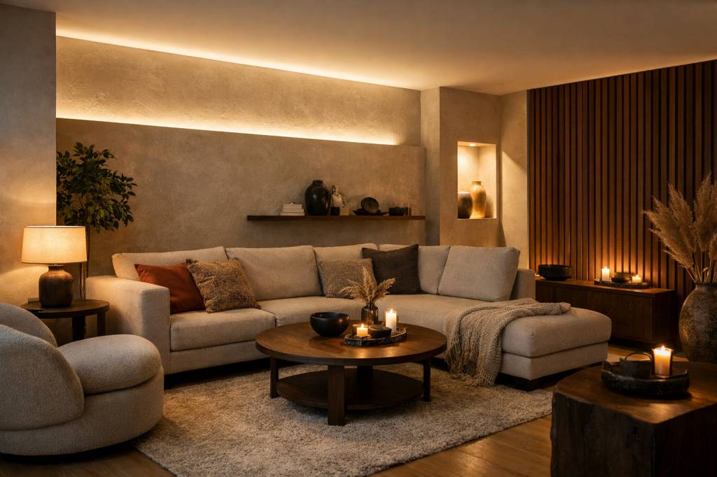 Créer une ambiance chaleureuse avec l’éclairage indirect dans le salon pour sublimer volumes et matières