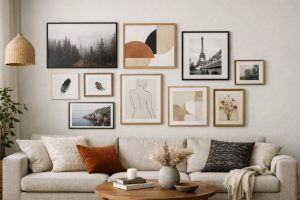 Comment créer un mur de cadres harmonieux sans percer partout et structurer visuellement un grand pan de mur